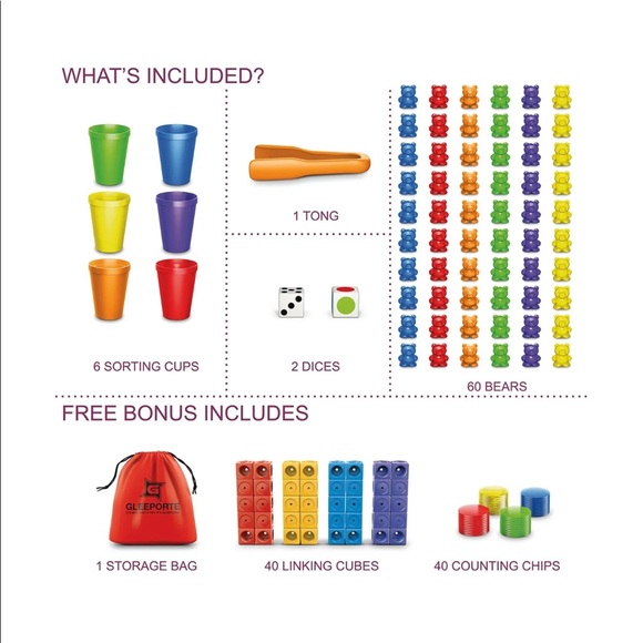 Gleeporte Colorful Counting Bears with Coordinated Sorting Cups